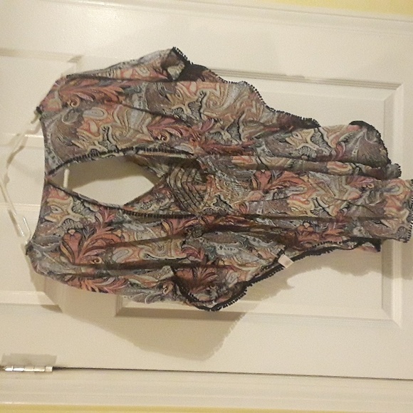 Victoria's Secret Vntg Deep V-Neck Swim Cover-Up Paisley Crochet Trim Mini Dress - Picture 13 of 14